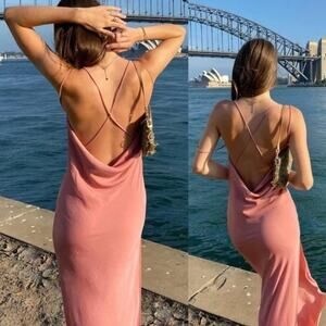 Michael Costello x REVOLVE | NWT Braxton Dress in Rose Maxi Cowl Slip Dress L